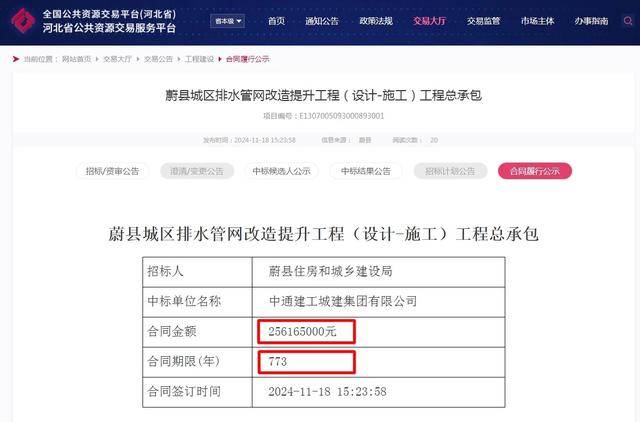 合同期限773年！河北蔚县城区排水管网改造提升工程公示引关注 多方回应